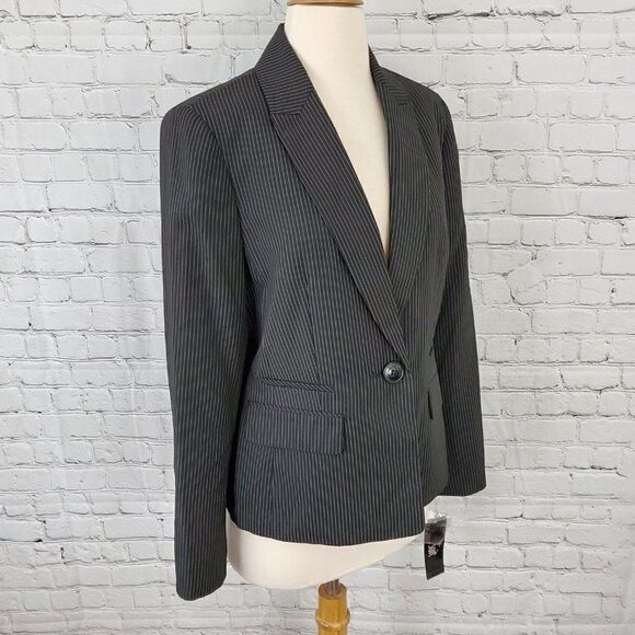 LE suit single button pinstripe black jacket 6 NWT - Picture 3 of 6